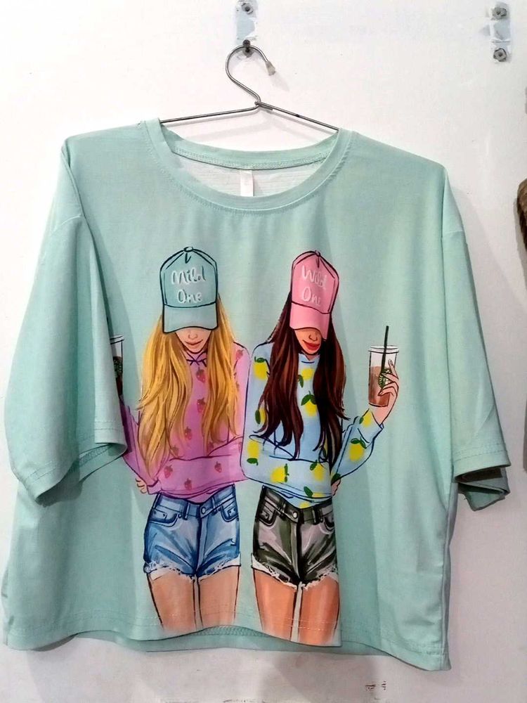 Green 2girls Printed Tee