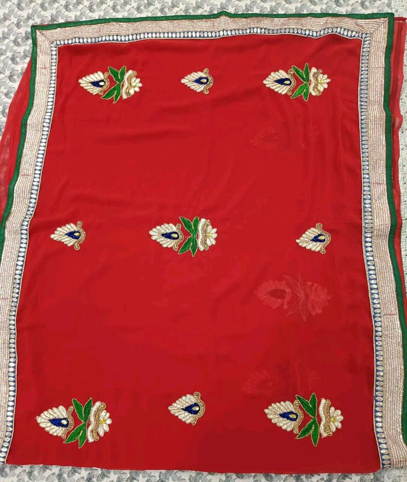 Red Embroidered Dupatta