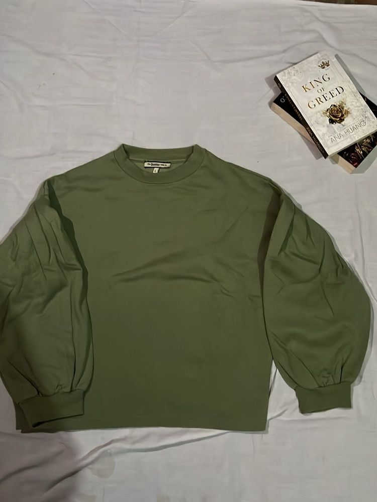 Olive Green Balloon Sleeve Top