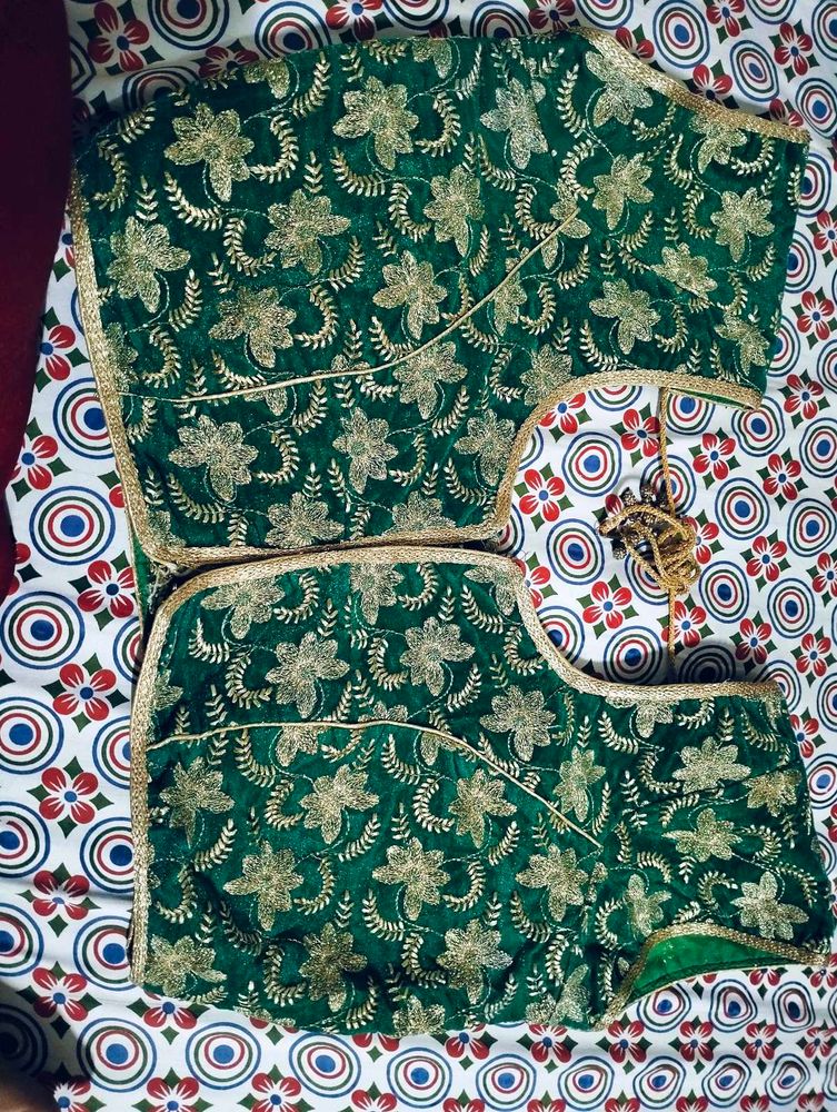 Green &amp; Gold Embroidered Blouse
