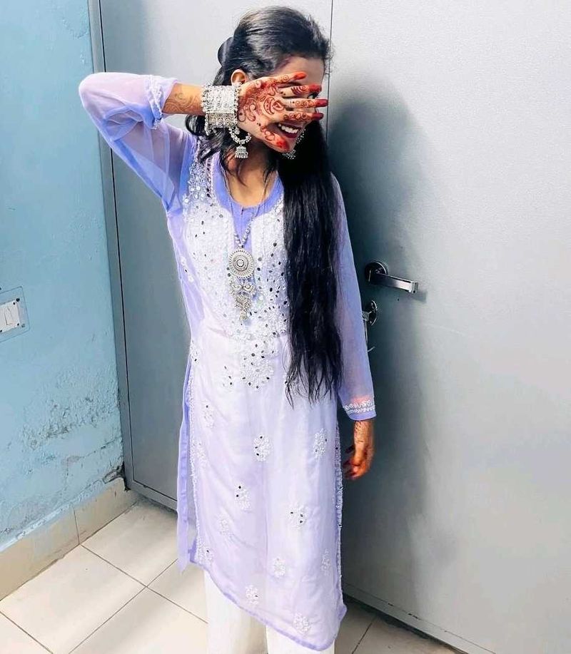 Lavender Georgette Kurti with Mirror &amp; Thread Embr