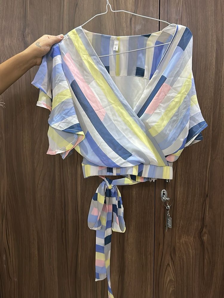 Striped Wrap Top &amp; Plazo Set