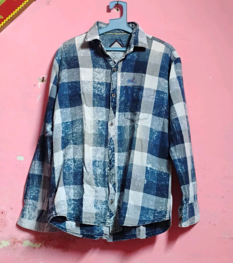 SIZE - 40in&#34;L Men&#39;s Blue&amp;White Check Shirt