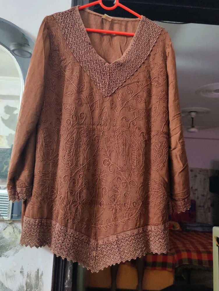 Brown Embroidered Top