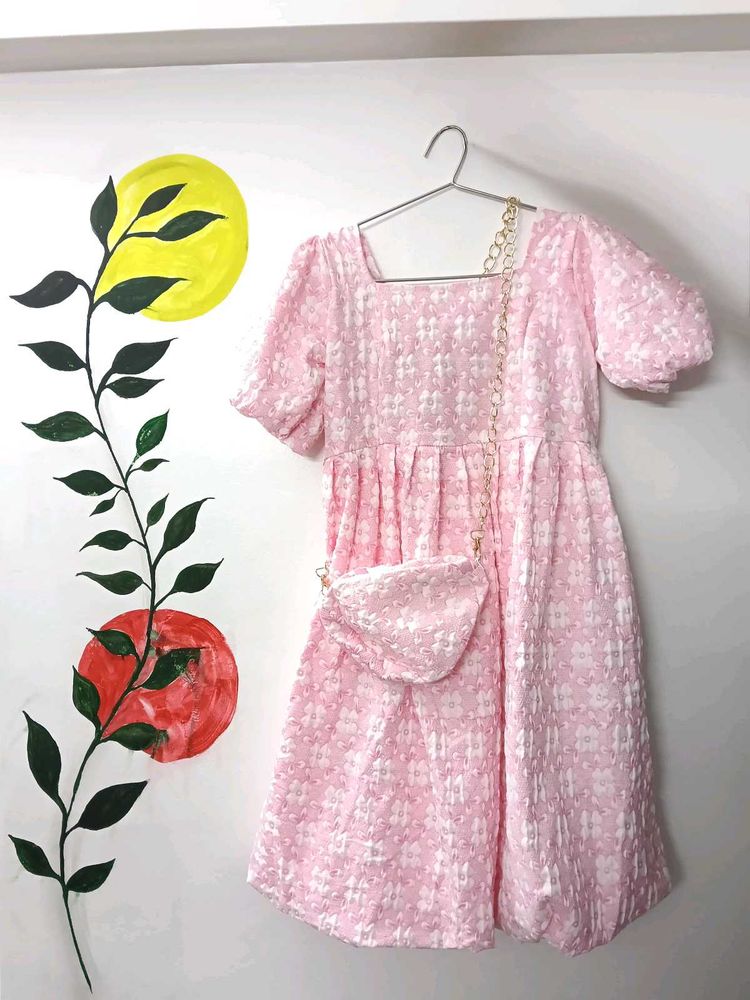 baby Pink Dress with Bag