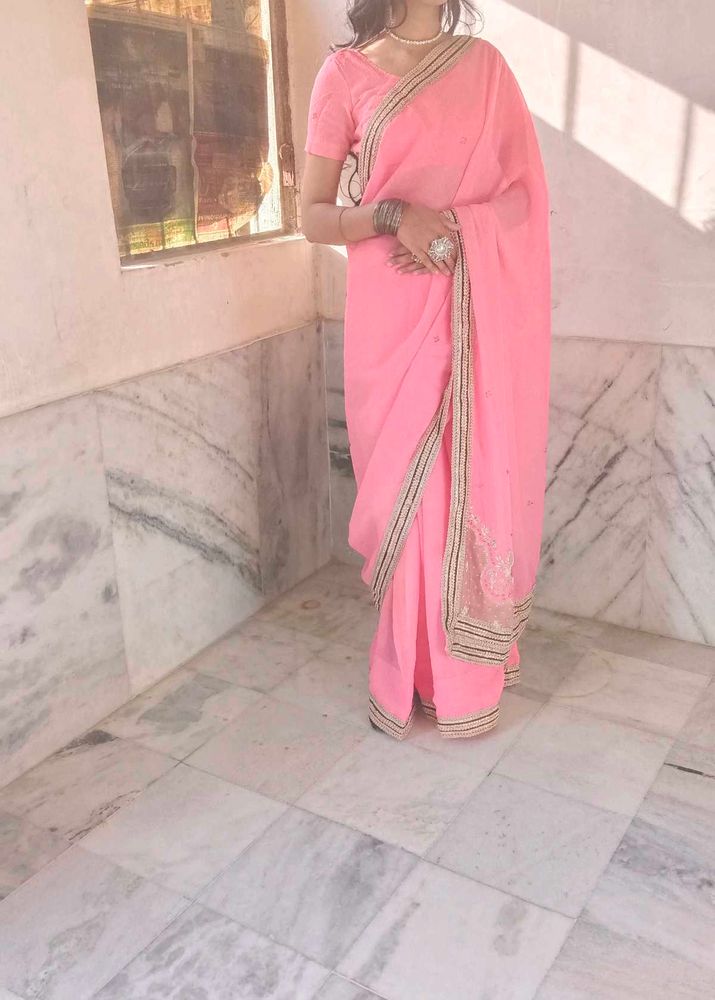 Pink Embellished Saree