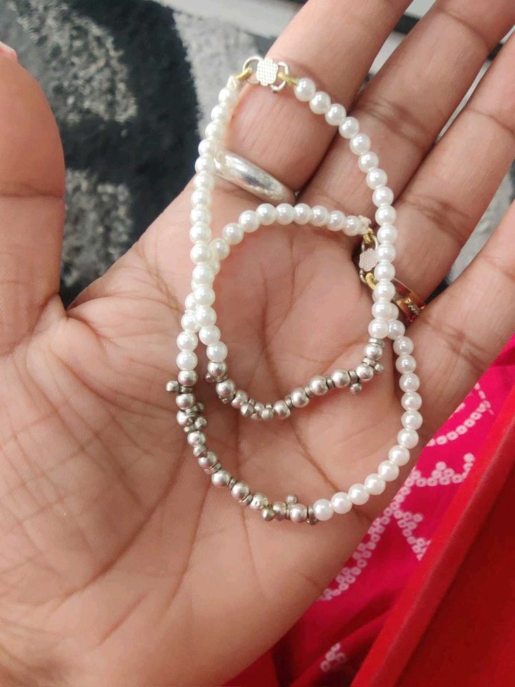 Pure Silver Pearl Bangles For Kid&#39;s
