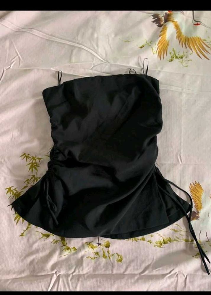 Black Ruched Strapless Top