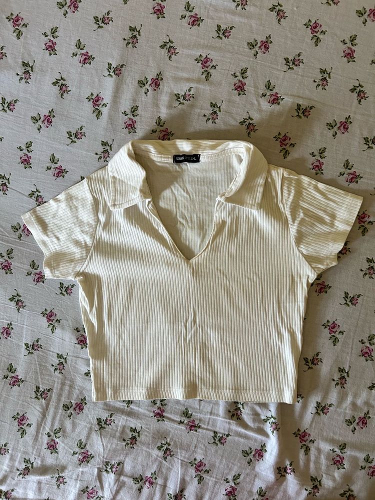 Ribbed Polo Neck Crop Top