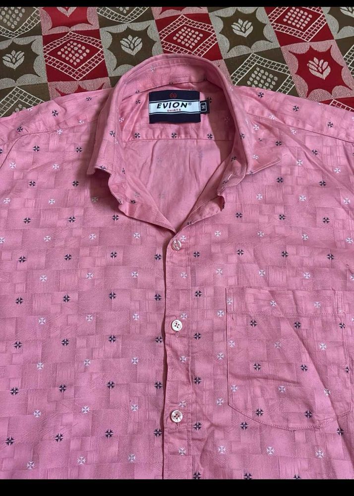 Evion Men&#39;s Pink Casual Patterned Shirt