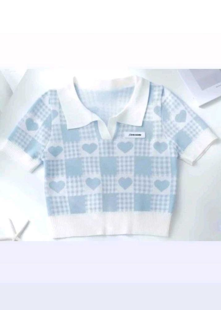 Blue Heart Checkered Polo