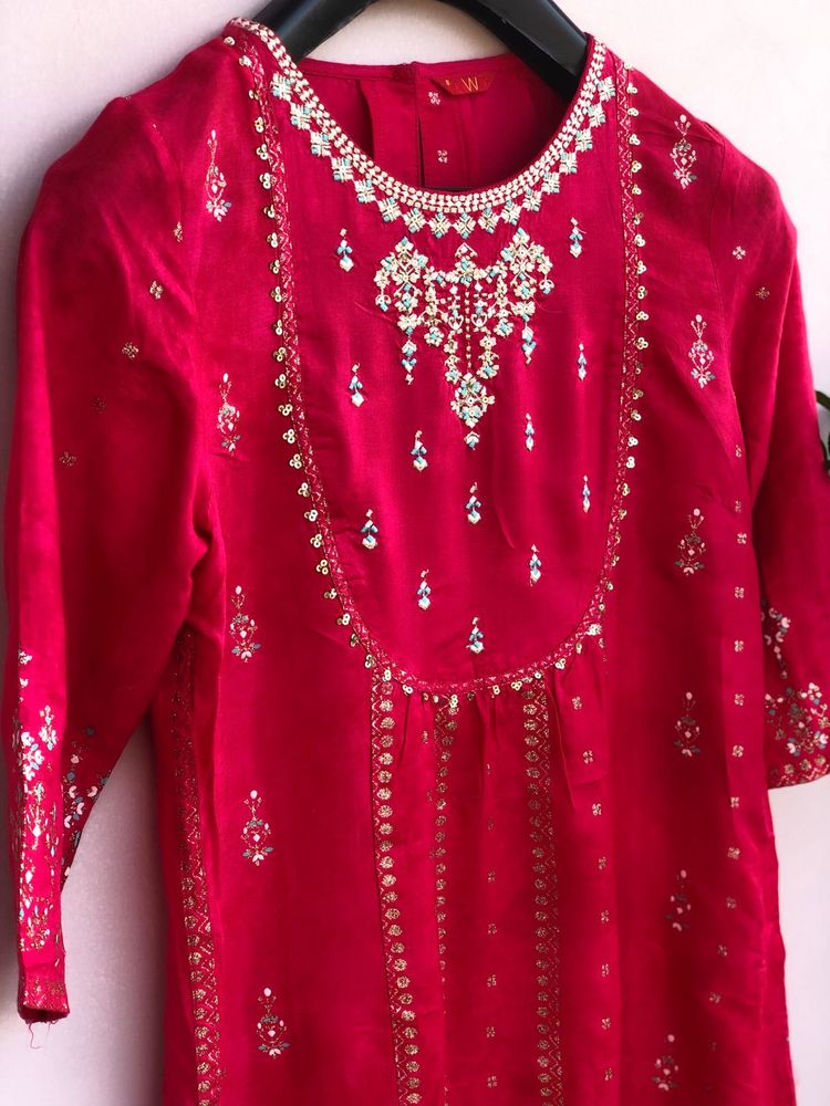 W Pink Embroidered Kurta