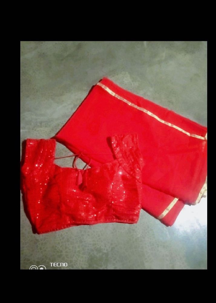 Red Saree With Blause  ❤️