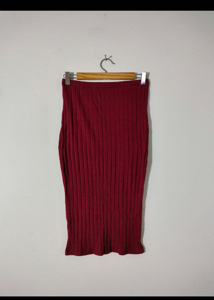 Burgundy Ribbed Knit Pencil Skirt