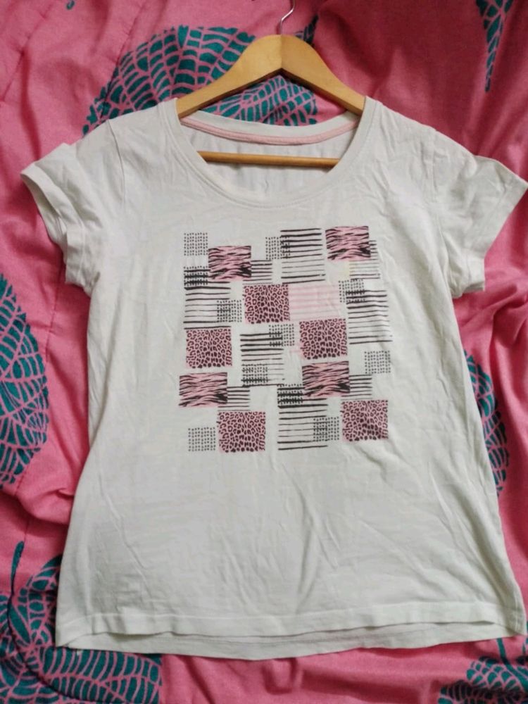 MAX Graphic Printed White T-shirt, Size - S