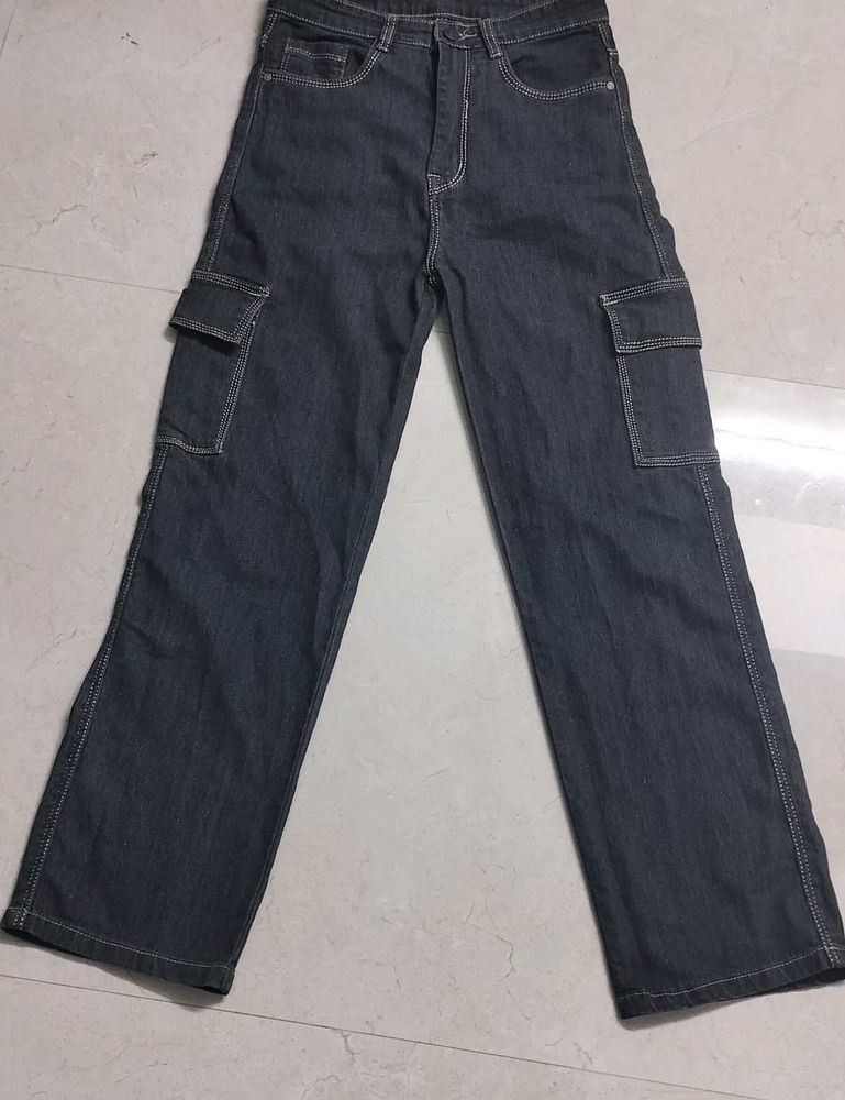 Dark Black Cargo Jeans