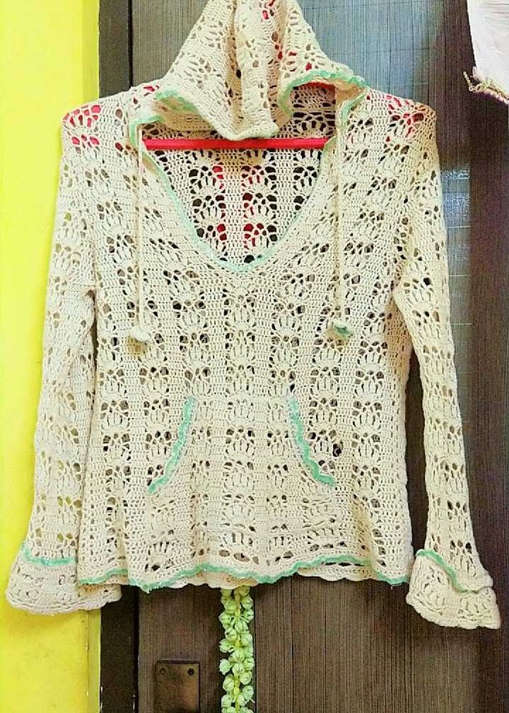 Hand Made Crochet Hoodie - Vintage Style