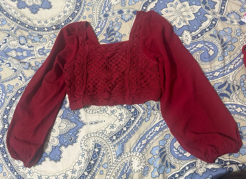 Red Crochet Crop Top