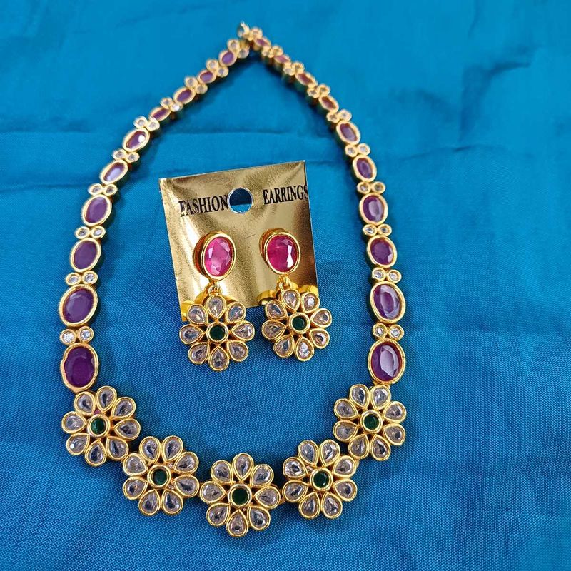 Simple Ruby Stone Neckset For Evening Parties