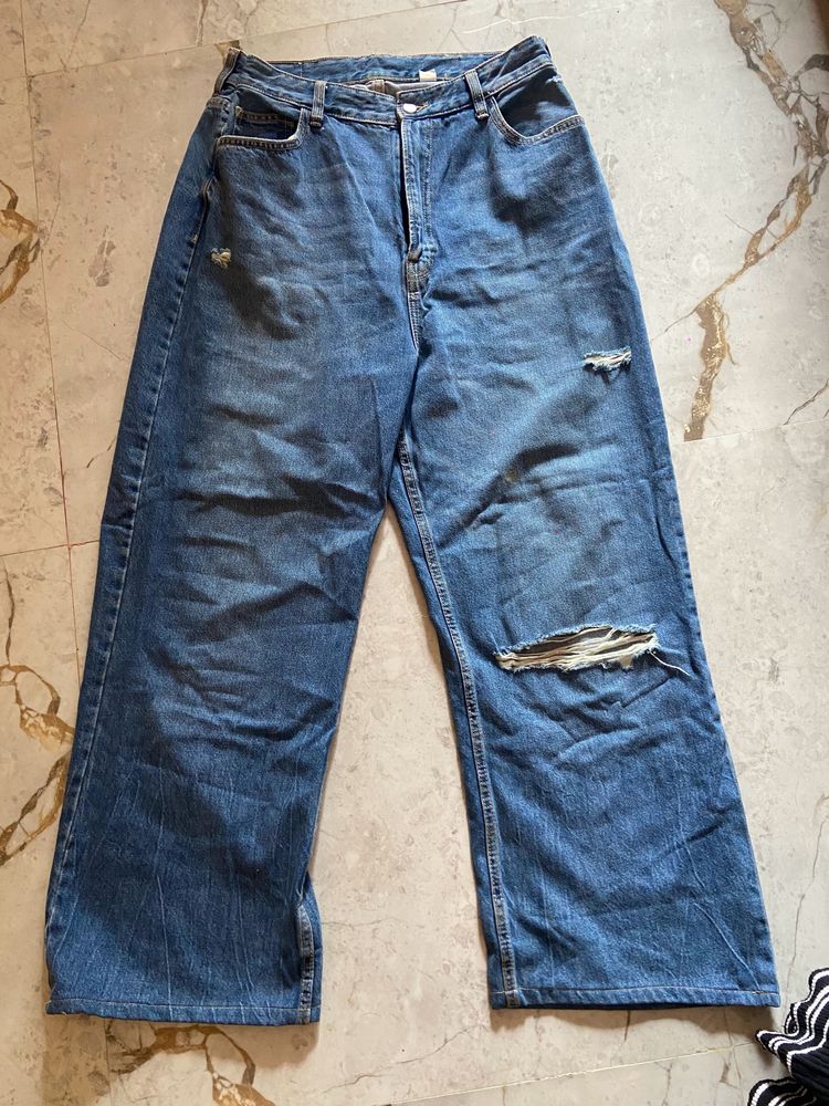 Bershka Blue Torn Jeans