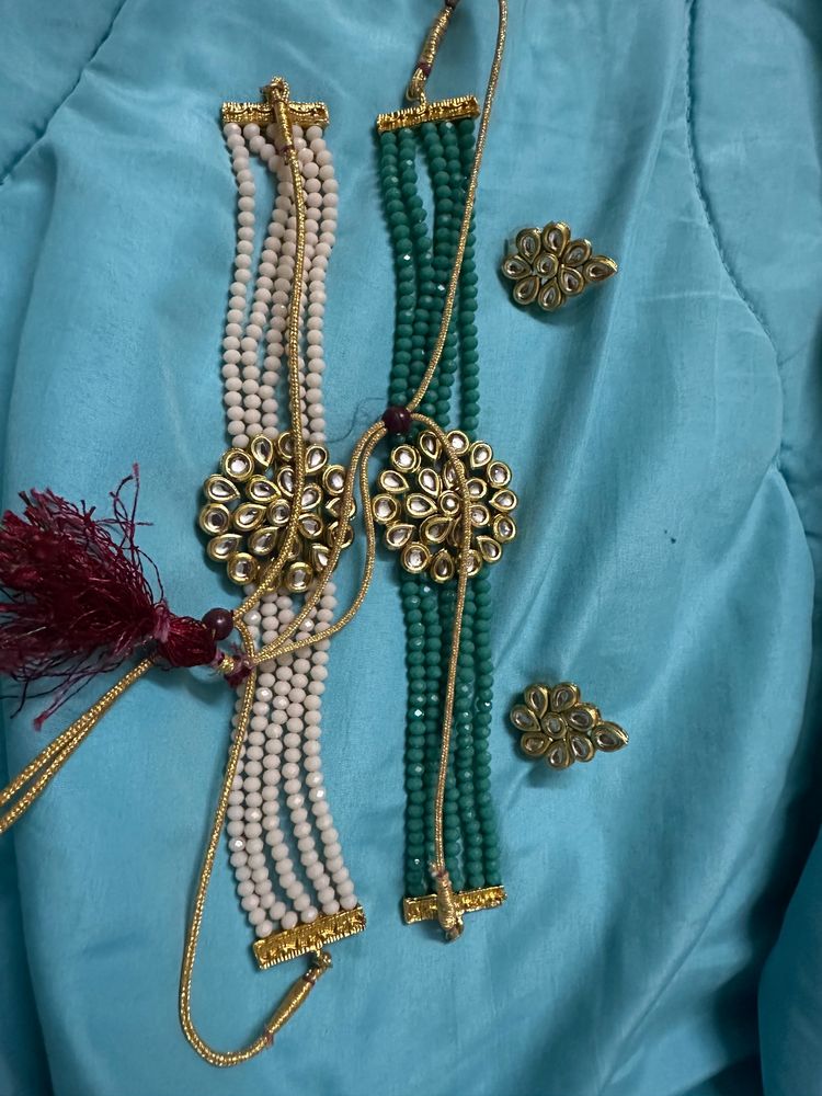 Two Kundan Necklaces With Common Earrings