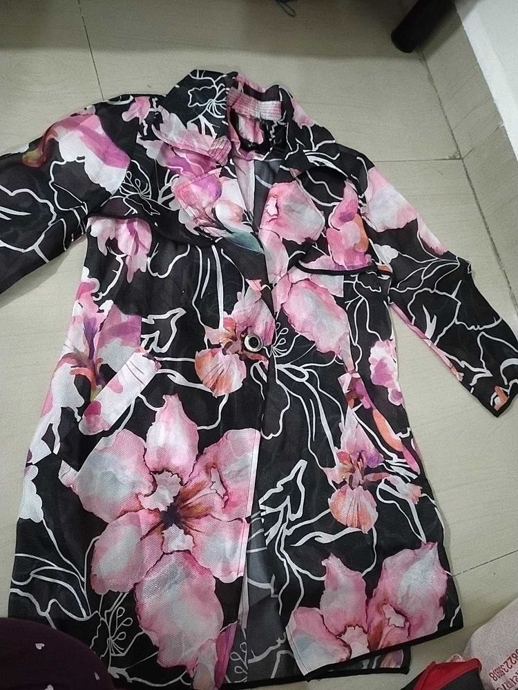Floral Print Sheer Trench Coat