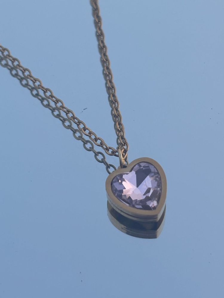 Pink Heart Pendant Anti Tarnish Necklace