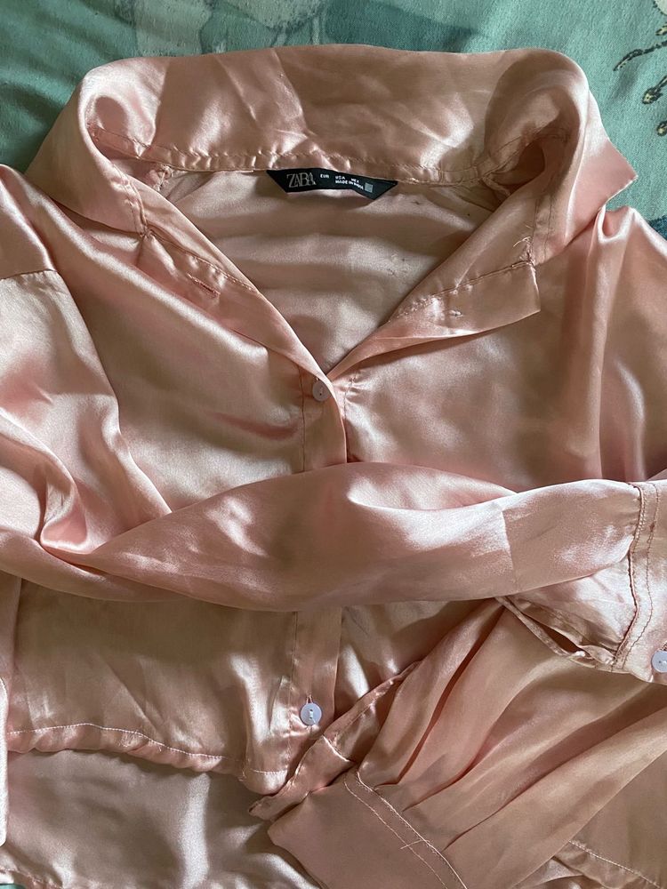 Zara Pink Satin Button Down