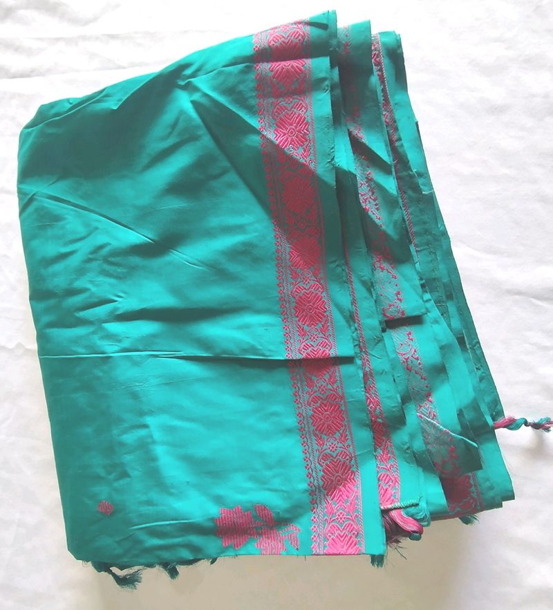 Sea Green And Pink Handloom Saree (Women&#39;s)