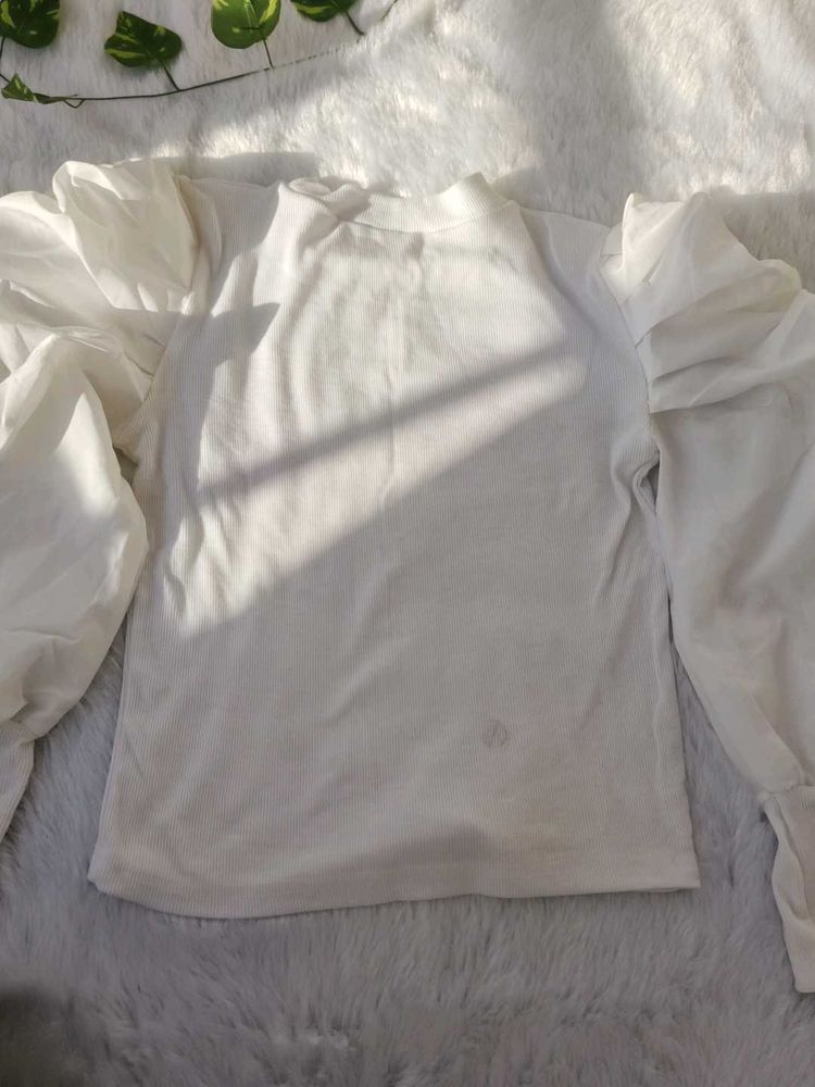 Elegant White Puff Sleeve Top