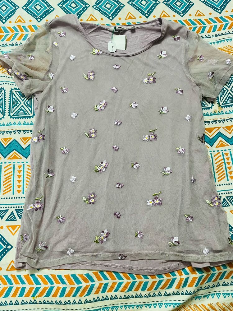 Women Floral Lavender Colour Cotton Top