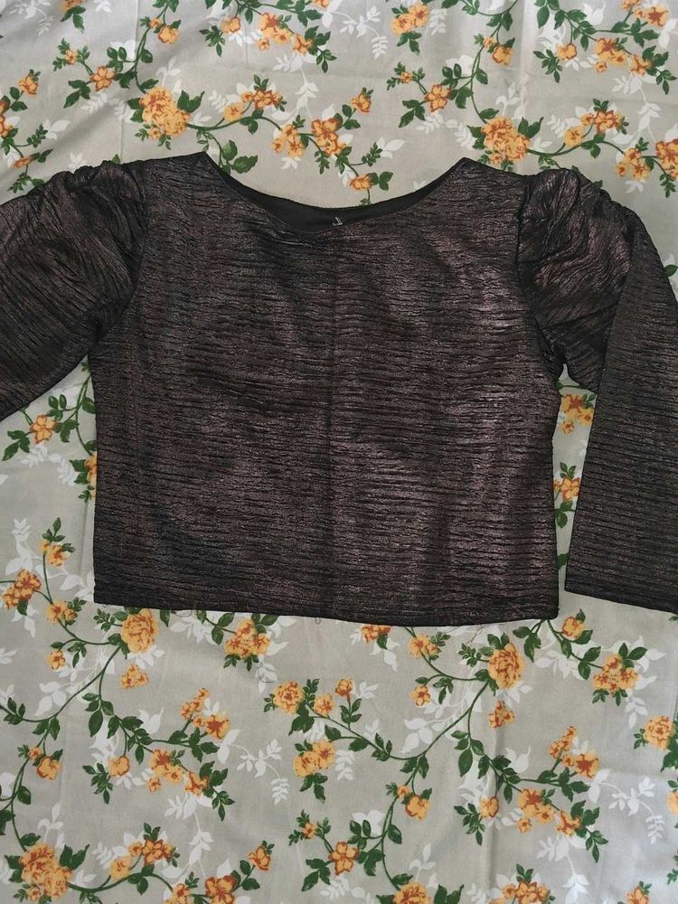 Bronze Metallic Ruched Sleeve Top