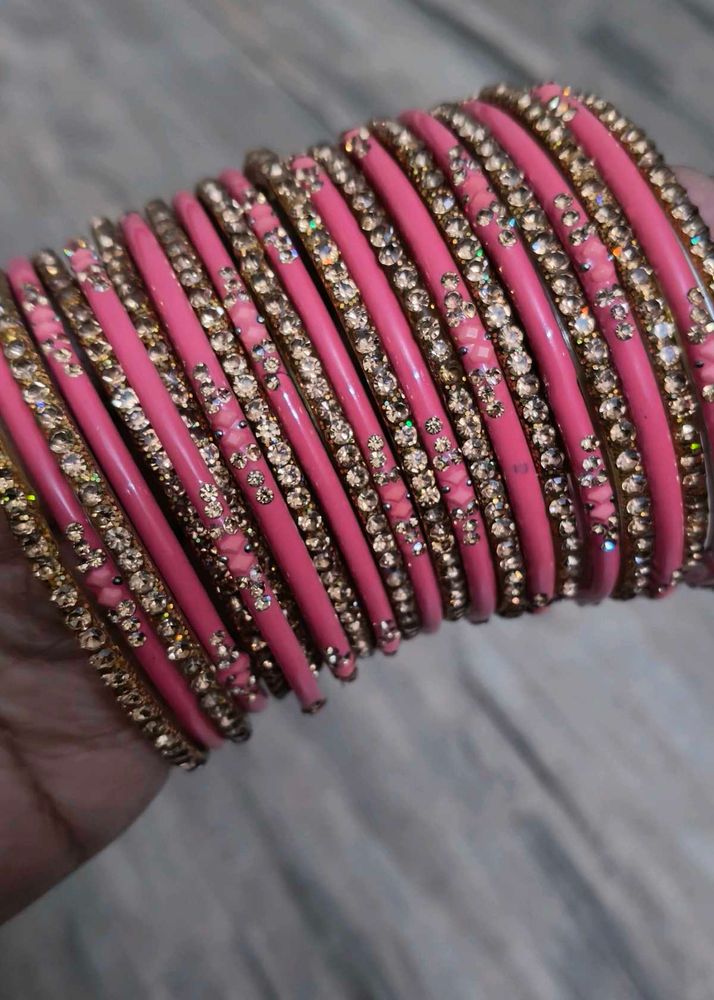 Pink &amp; Crystal Bangle Set