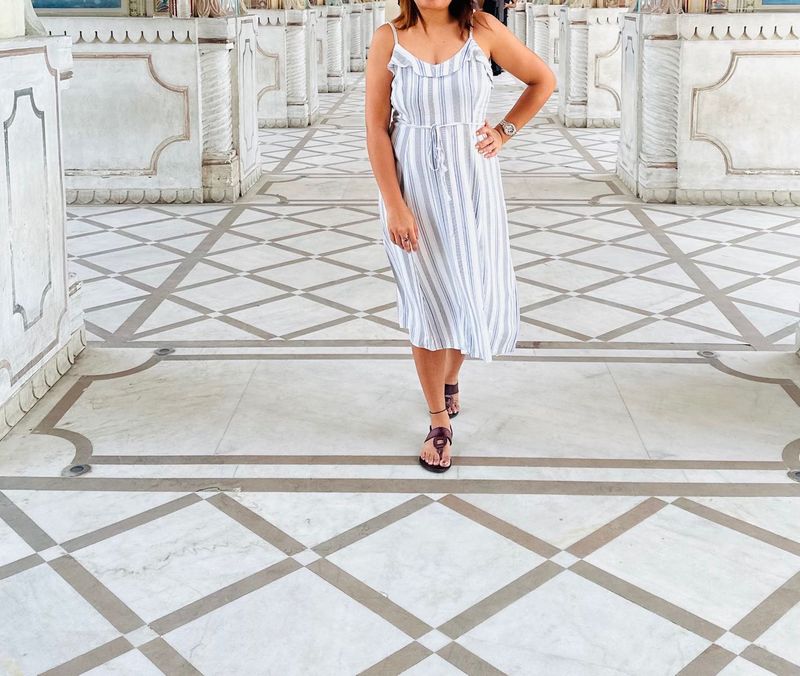white Striped midi dress