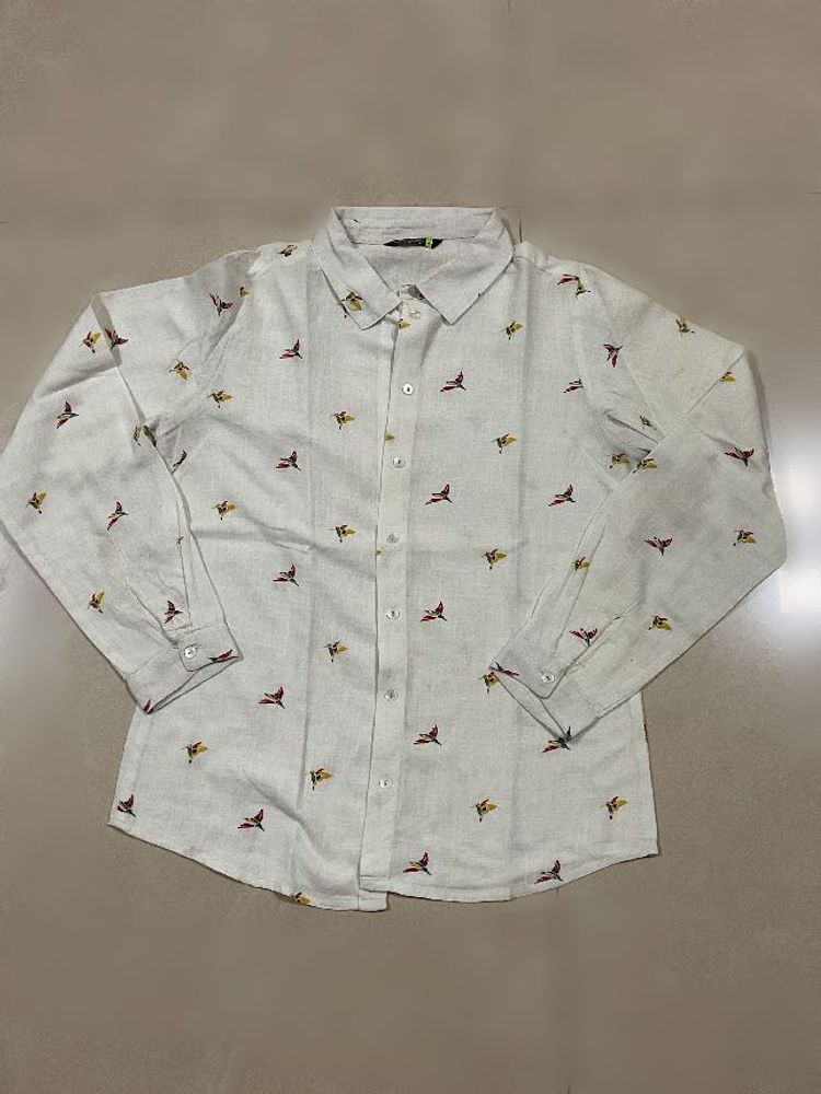 Bird Print Button-Down Shirt
