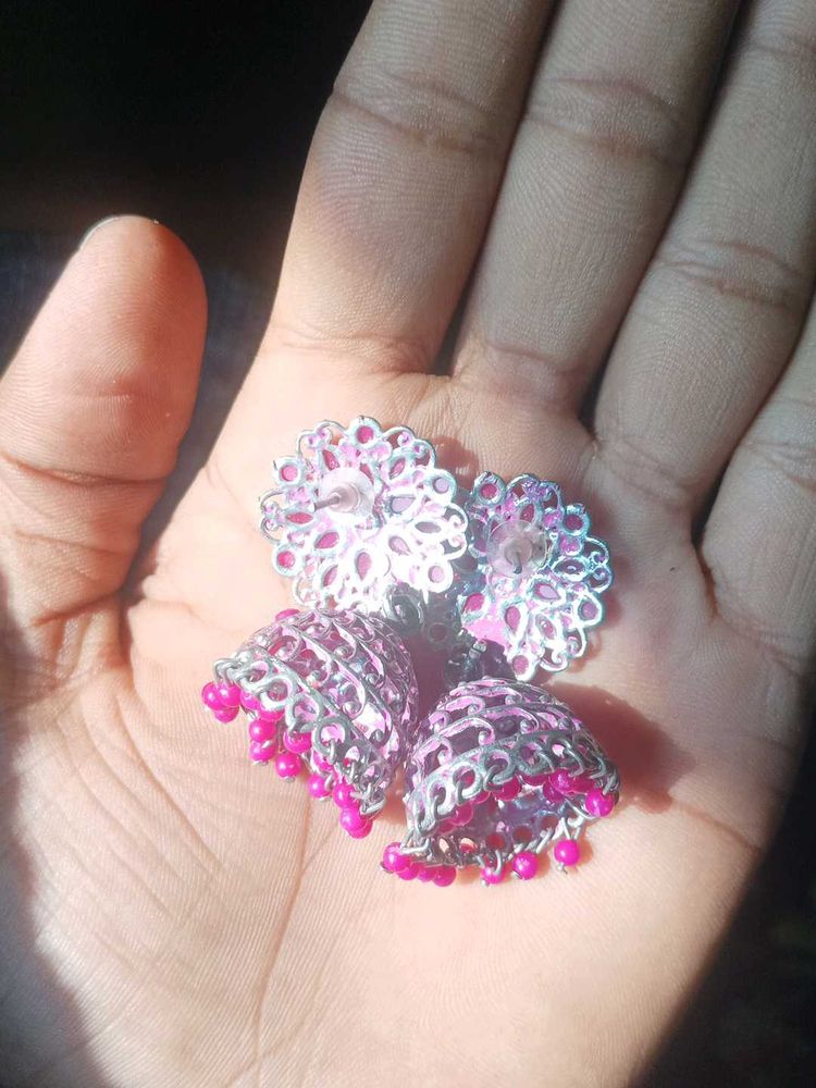 Pink Jhumka Earrings
