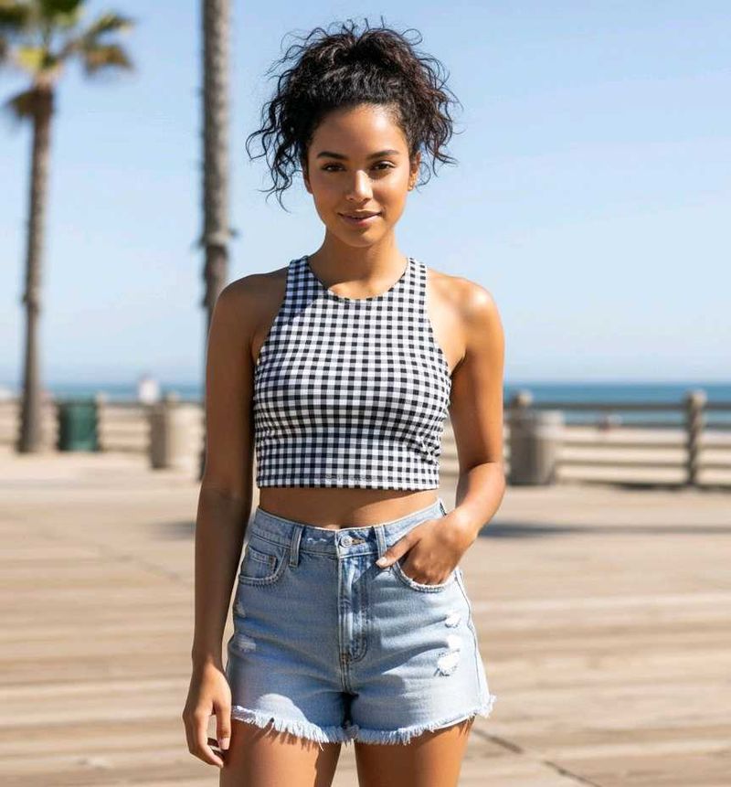 🖤 White Gingham Cropped Halter Top! 🤍