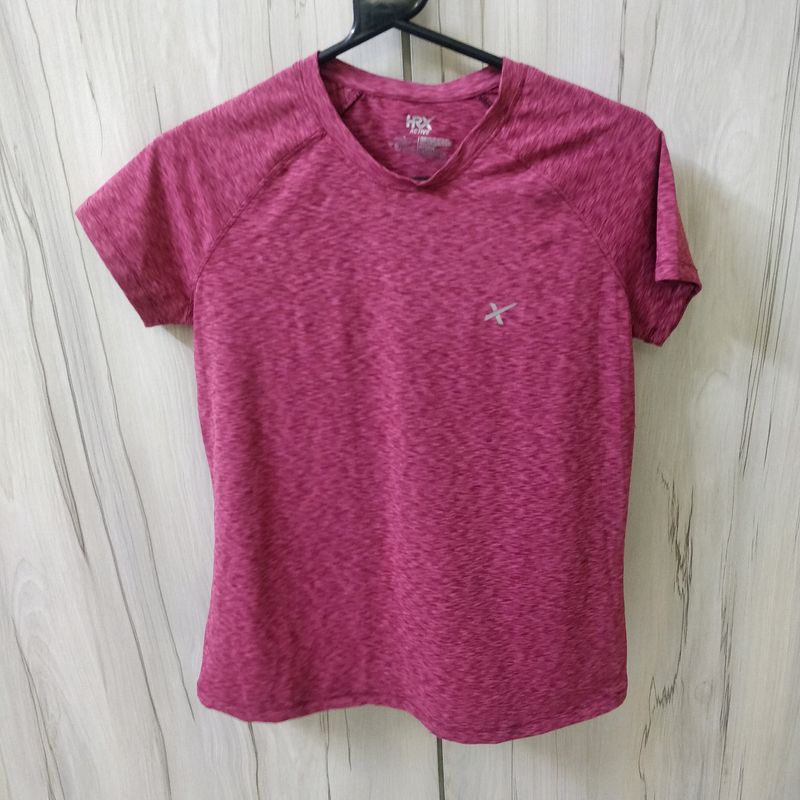 HRX Women Maroon Solid Rapid Dry Running T Shirt