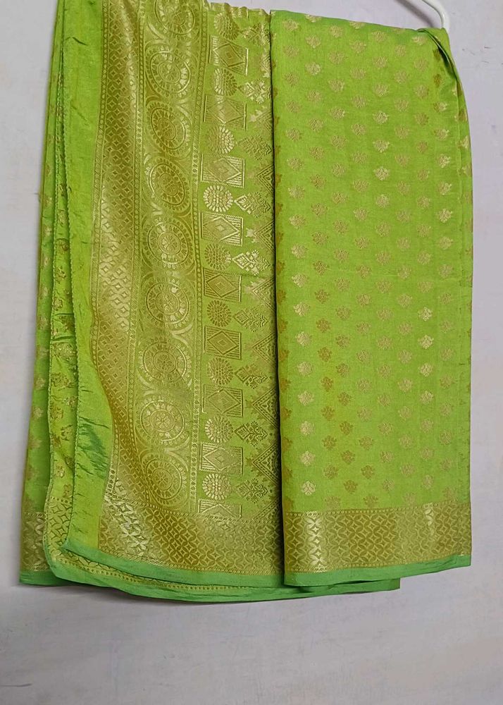 Lime Green Banarasi Silk Saree