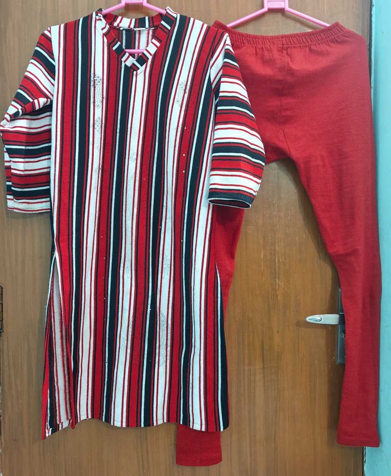 Woollen Red Kurta Set