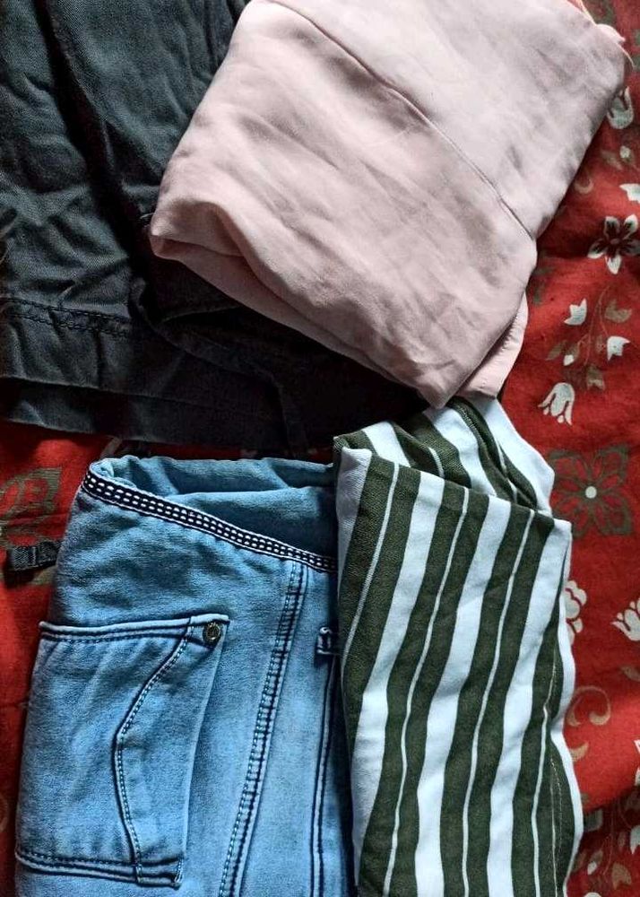 4 combo blue and black denim skirts with t-shirt