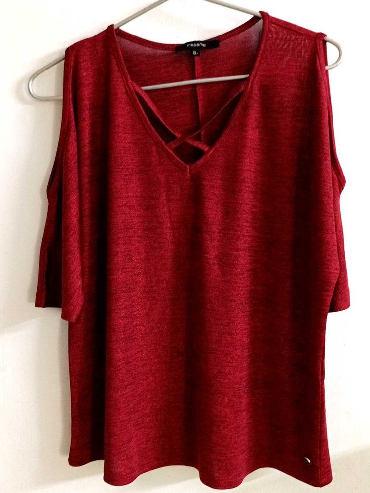 Maroon Red Cold Shoulder Top