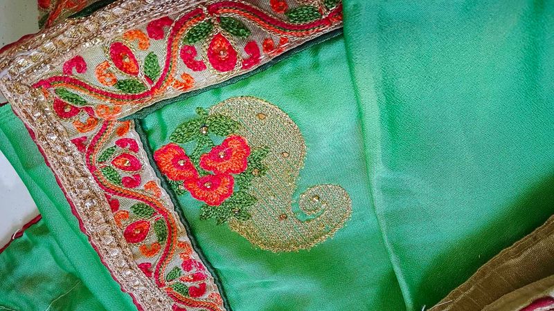 Chic Green Embroidered Saree