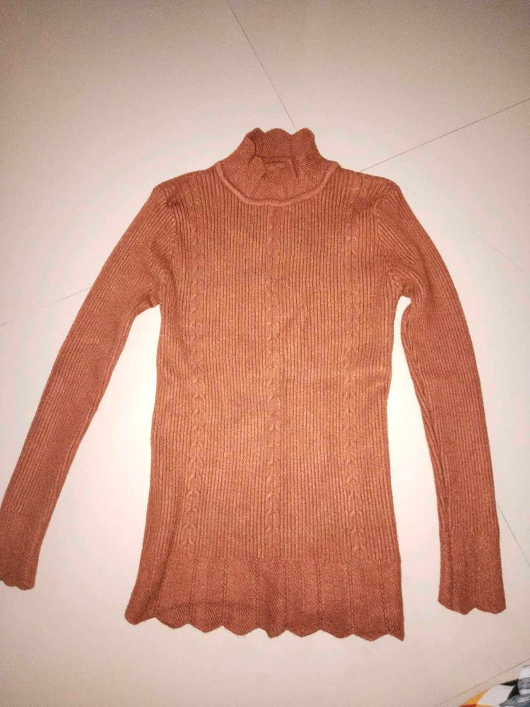 Brown Turtleneck Long Sleeve Top