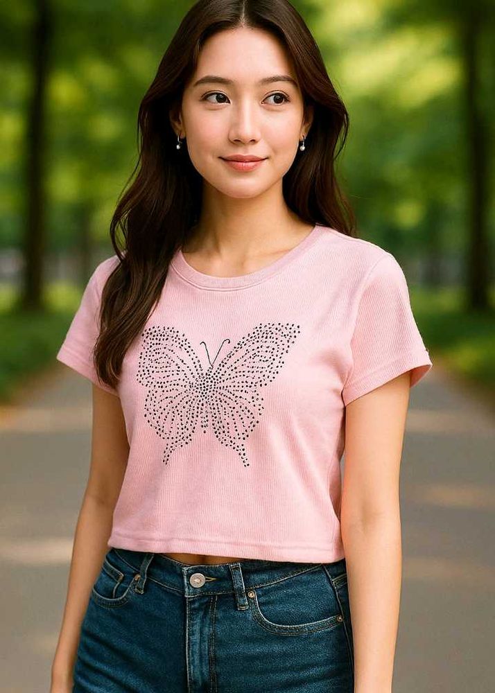 Oversized Light Pink Colour Crop Top 💌