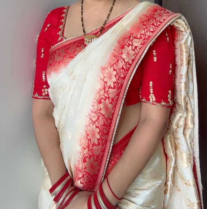 Elegant Red &amp; White Saree