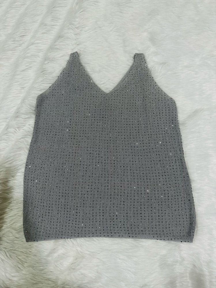 Grey Party Wear Shimmer Top