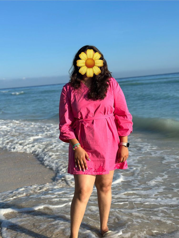 Pink Mini Beach Wear Women Dress - Pure Cotton