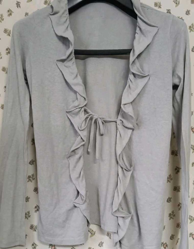 Ruffled Light Grey Cardigan