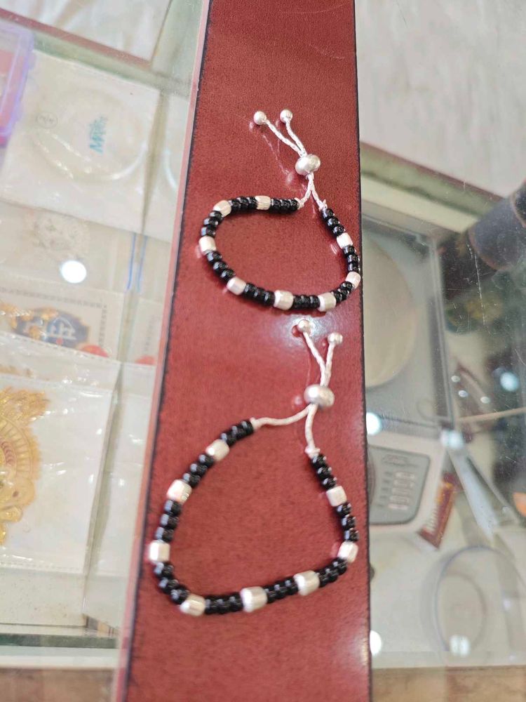 Black &amp; Pure Silver Beaded Bracelets For Kid&#39;s